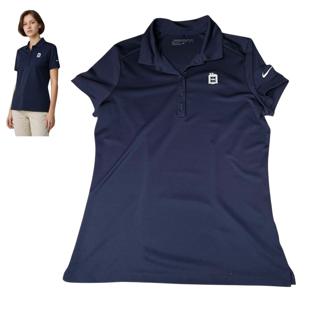Nike Golf Dri Fit Polo Shirt Women's Large Collared Shirt Navy Blue 1911 Logo